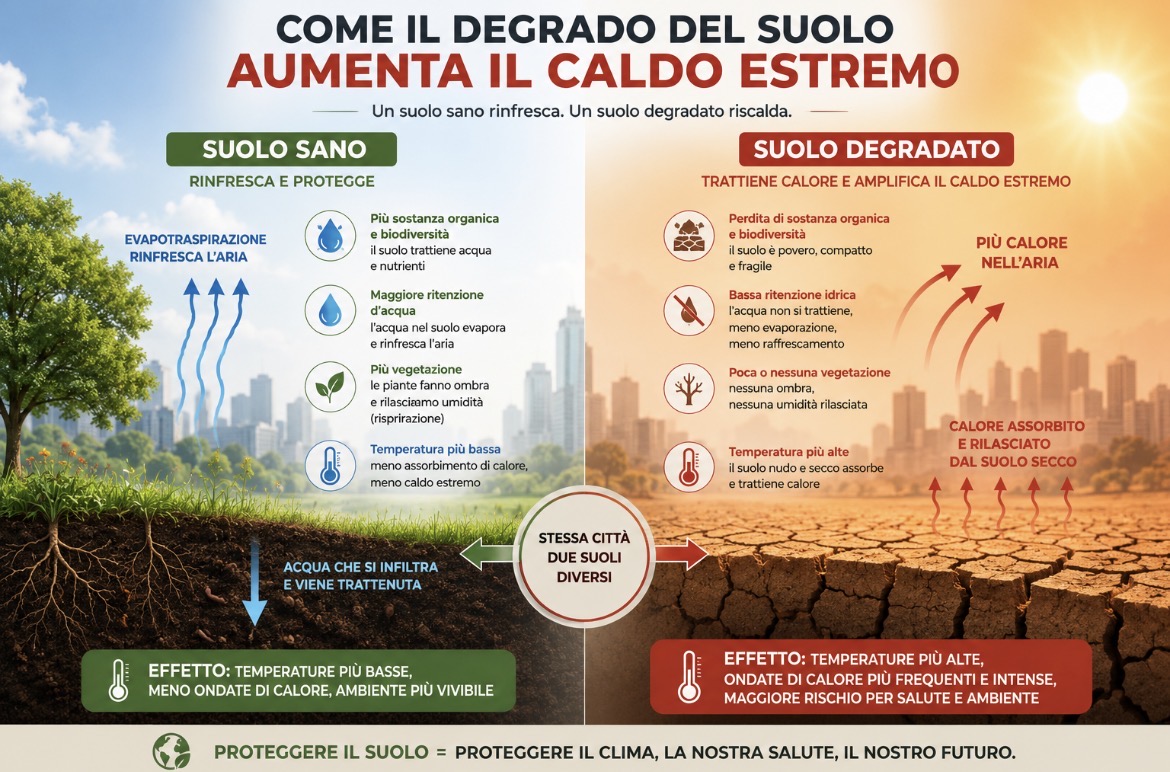 IL DEGRADO E LA IMPERMEABILIZZAZIONE DEL SUOLO STANNO PER AMPLIFICARE IL CALDO ESTREMO