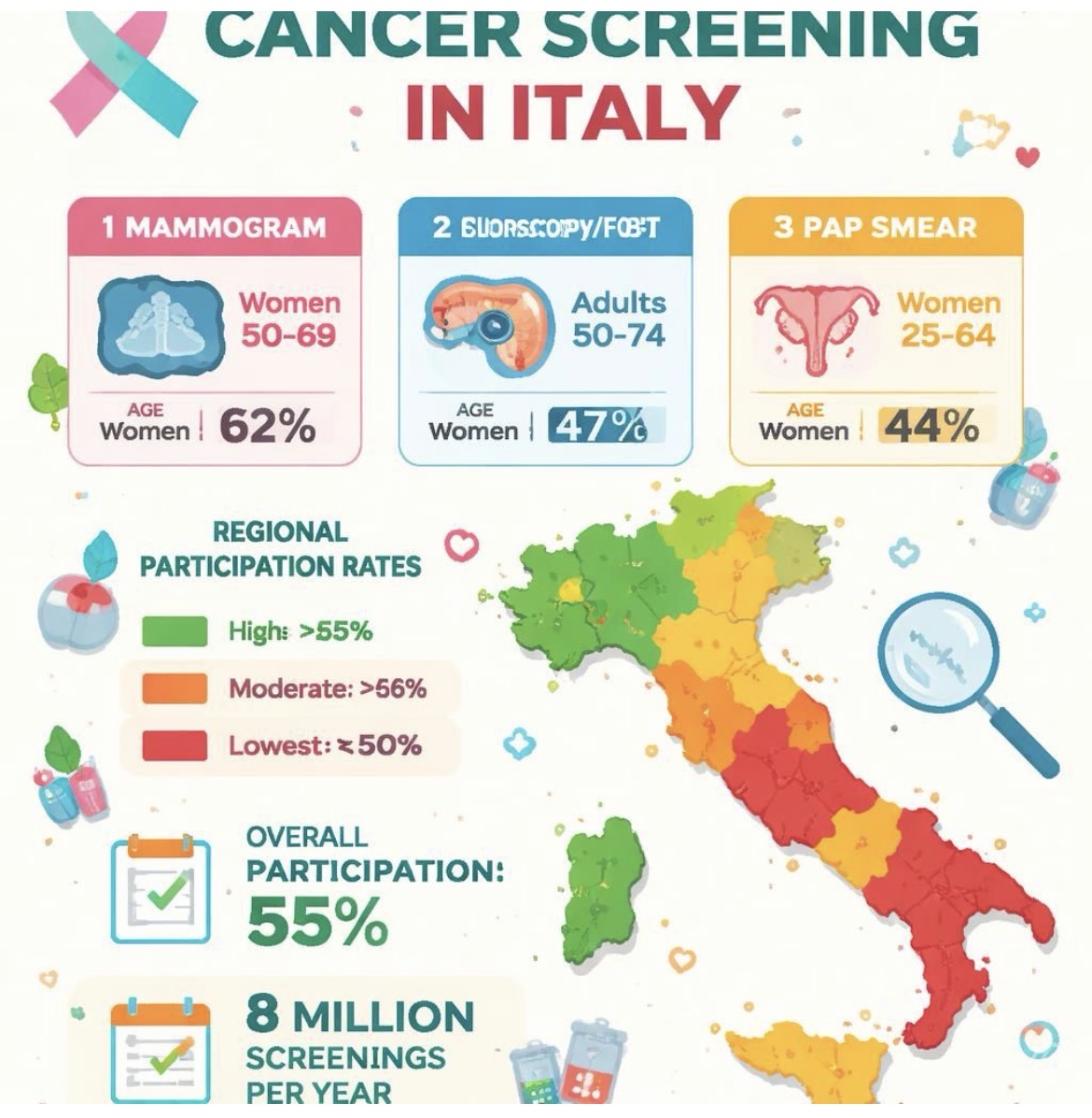 SCREENING ONCOLOGICI: NEL 2024, QUASI 8 MILIONI DI PERSONE FUORI DAI PROGRAMMI GRATUITI
