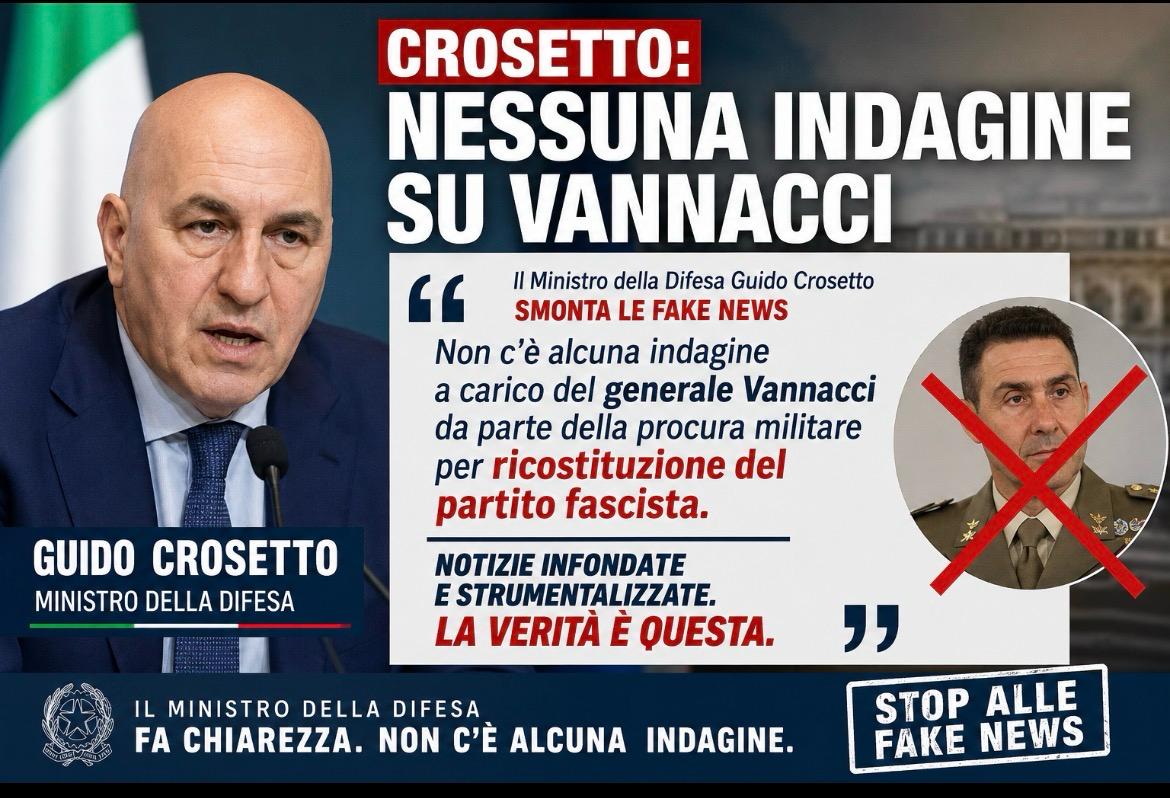 IL MINISTRO DELLA DIFESA INTERVIENE SULLE NOTIZIE PUBBLICATE SUL PARTITO DI  VANNACCI